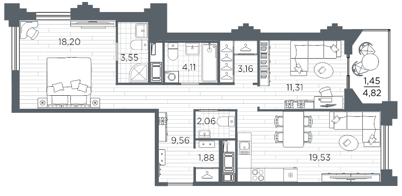 3 ккв (Евро) 74,8 м²
