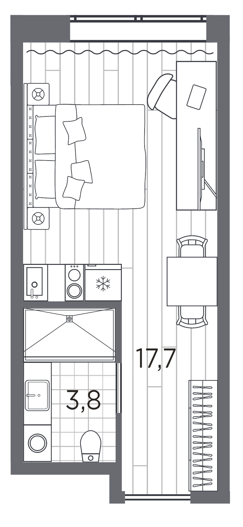Студия 21,5 м²