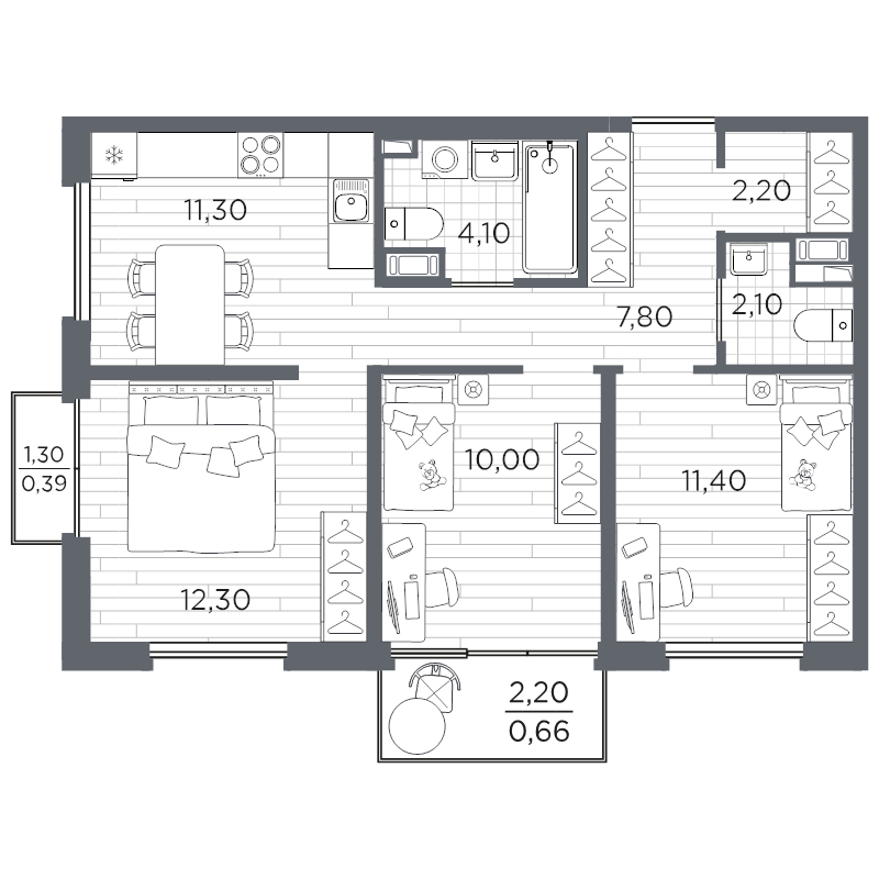 3 ккв 62,3 м²