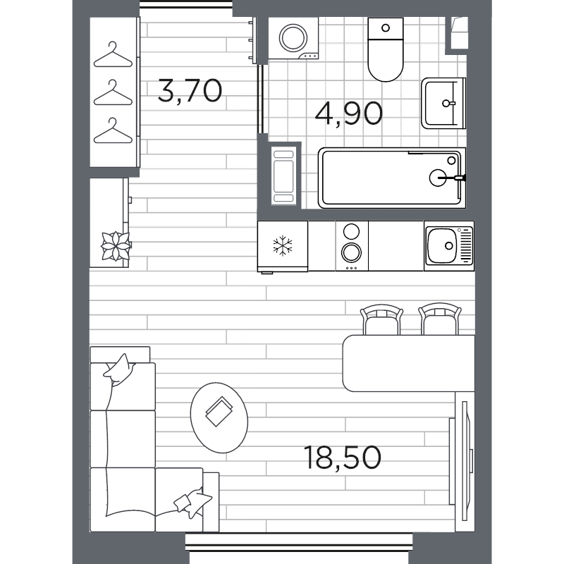 Студия 27,1 м²