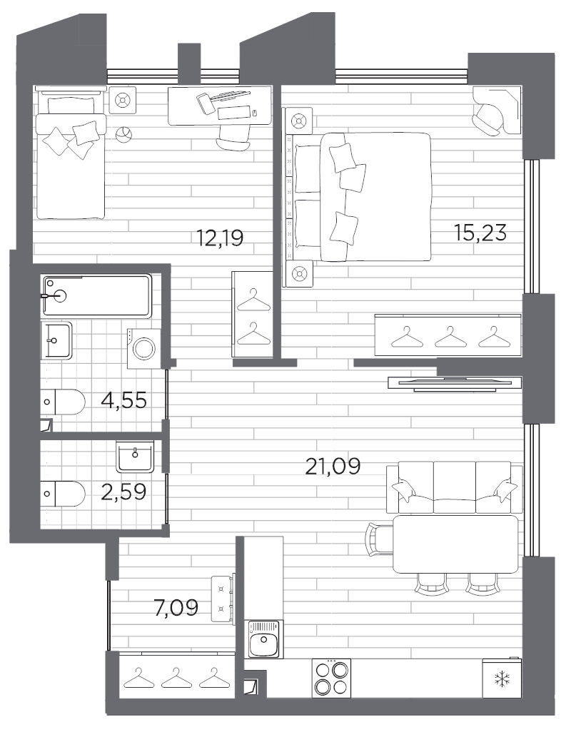 3 ккв (Евро) 62,7 м²