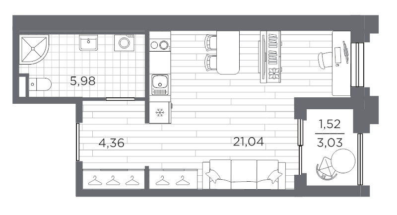 Студия 32,9 м²