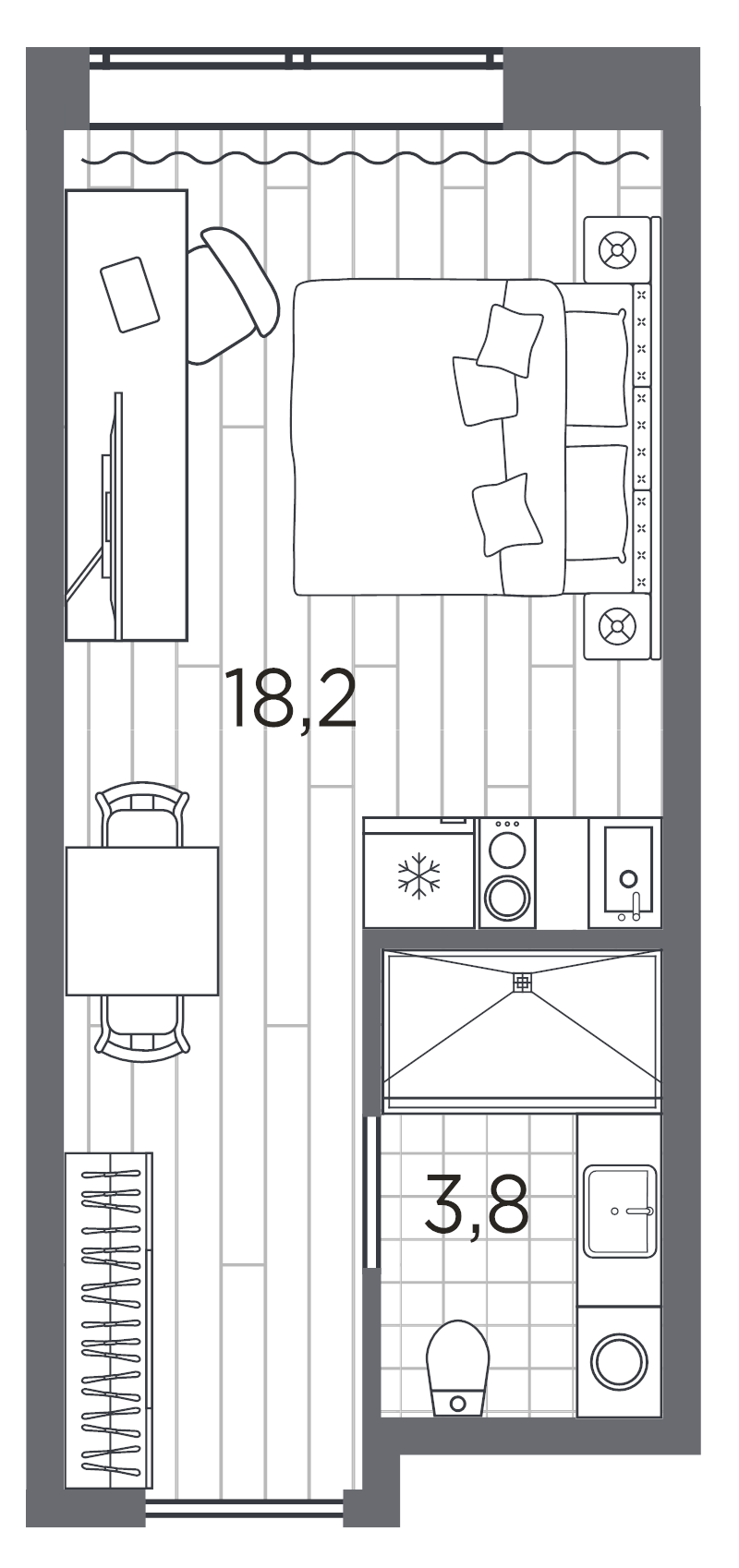 Студия 22 м²