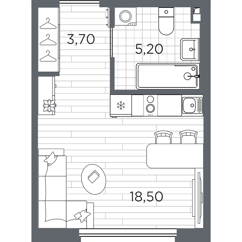 Студия 27,4 м²