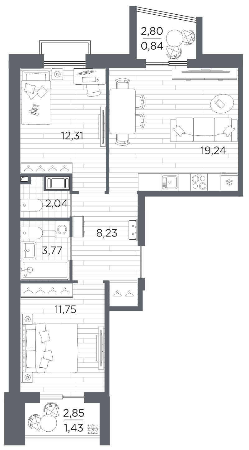 3 ккв (Евро) 59,6 м²