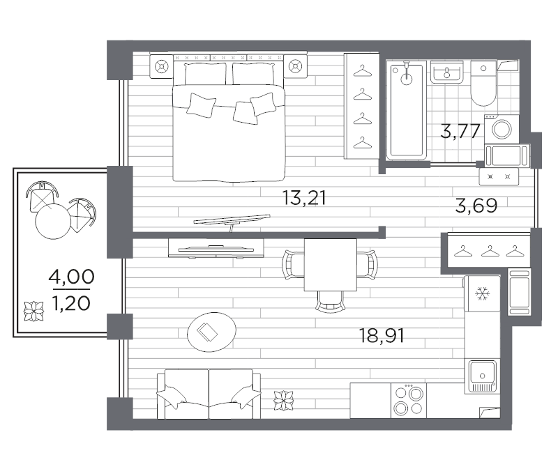 2 ккв (Евро) 40,8 м²