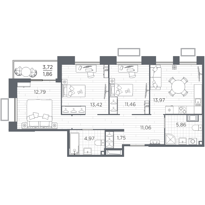 3 ккв 77,1 м²