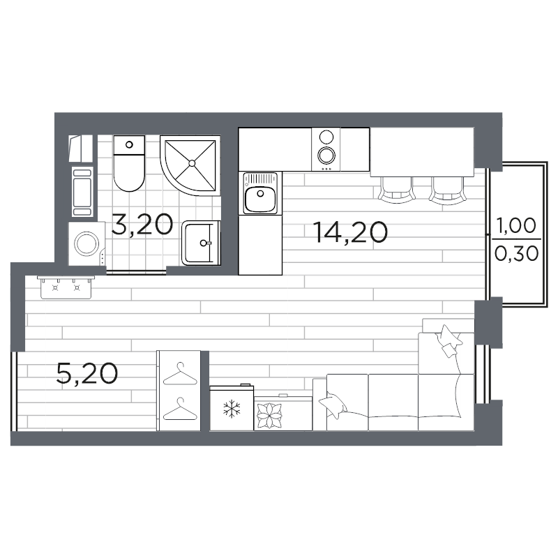 Студия 23,4 м²