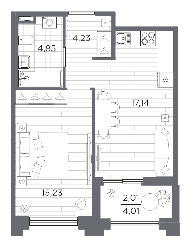 2 ккв (Евро) 43,5 м²