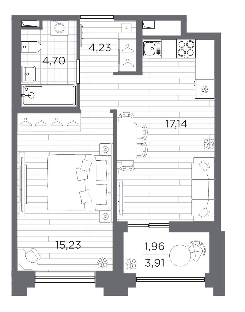 2 ккв (Евро) 43,3 м²