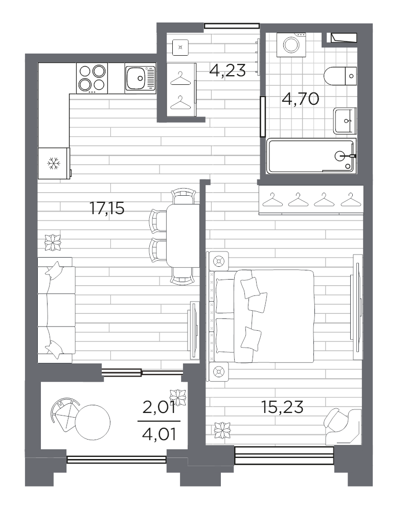 2 ккв (Евро) 43,3 м²