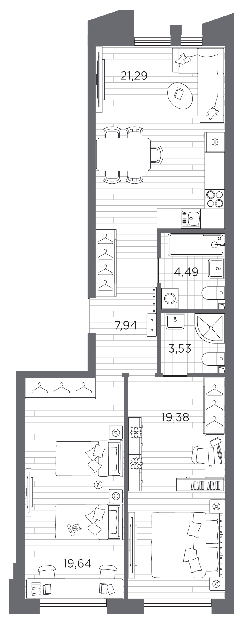 3 ккв (Евро) 76,3 м²