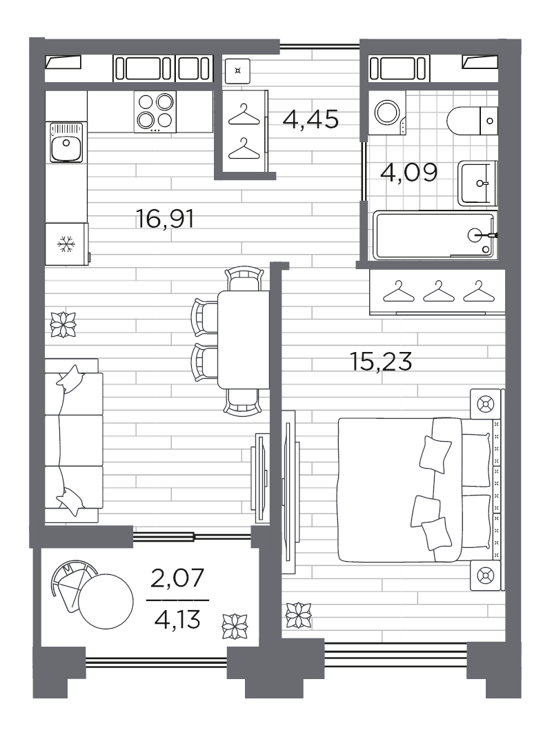 2 ккв (Евро) 42,8 м²