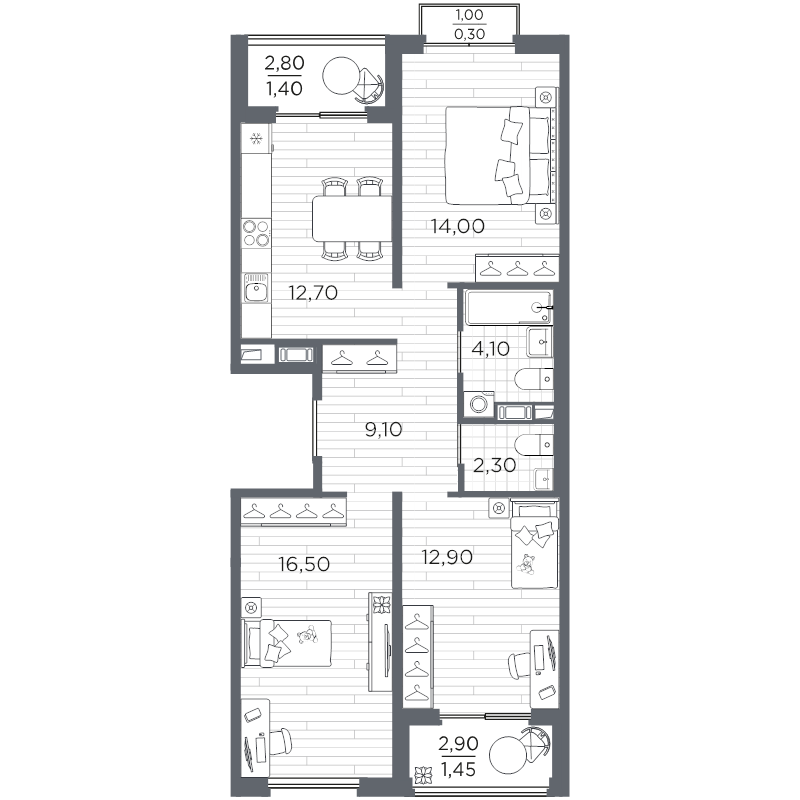 3 ккв 75,7 м²