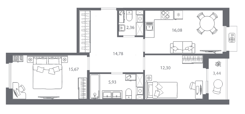 3 ккв (Евро) 68,3 м²