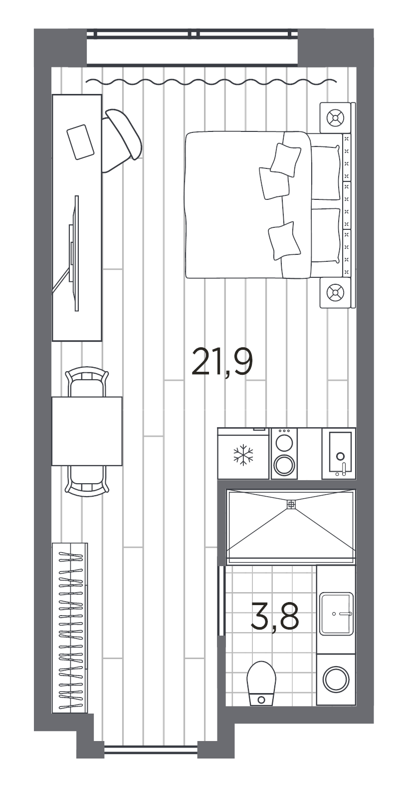 Студия 25,7 м²