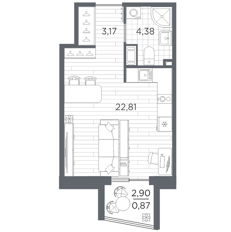 Студия 31,2 м²