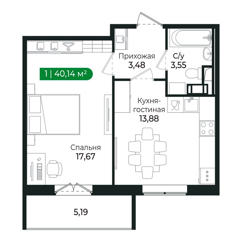 1 ккв 38,3 м²