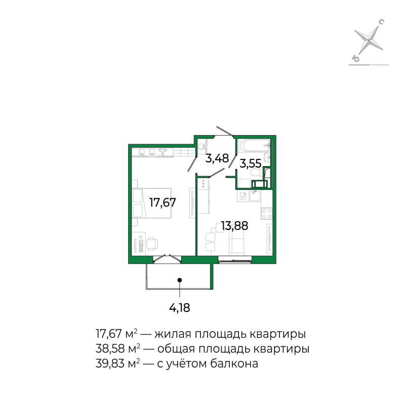 1 ккв 38,1 м²