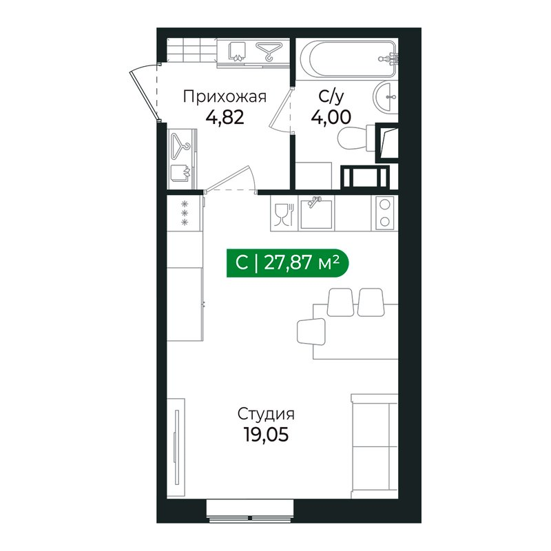 Студия 27,7 м²