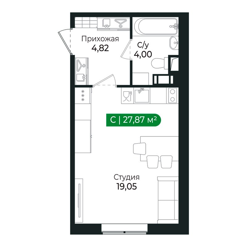 Студия 27,8 м²