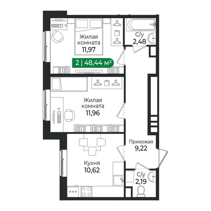 2 ккв 48,4 м²