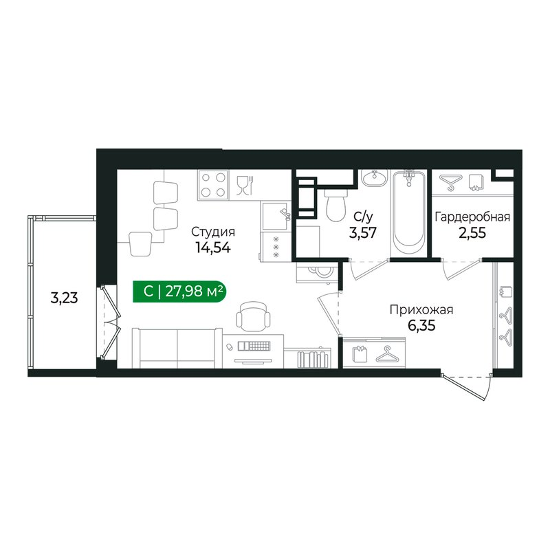 Студия 26,7 м²