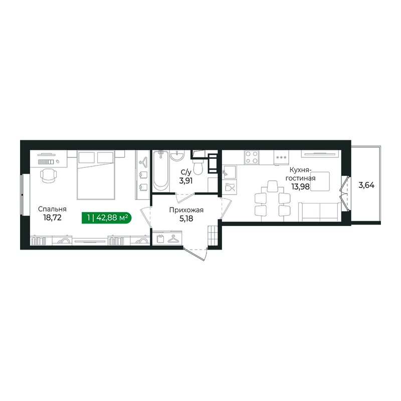 1 ккв 41,5 м²