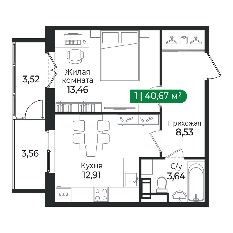 1 ккв 40,7 м²