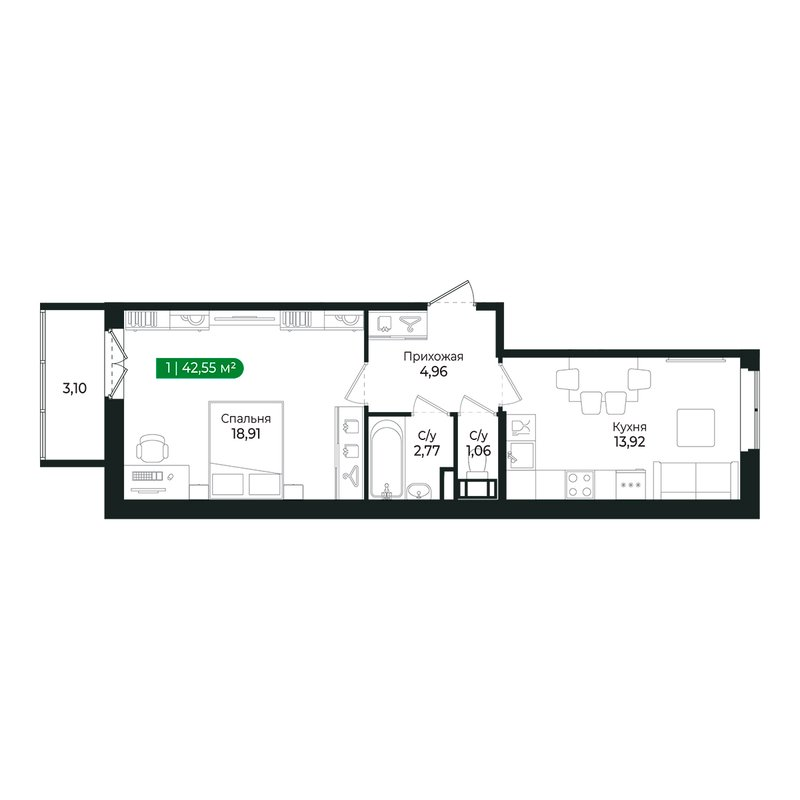 1 ккв 41,6 м²