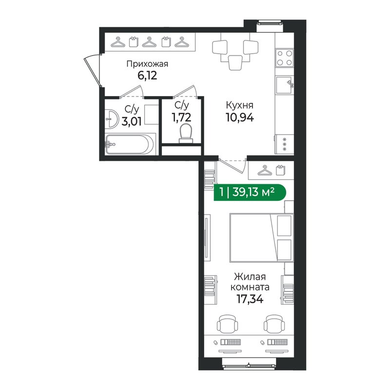 1 ккв 39,1 м²