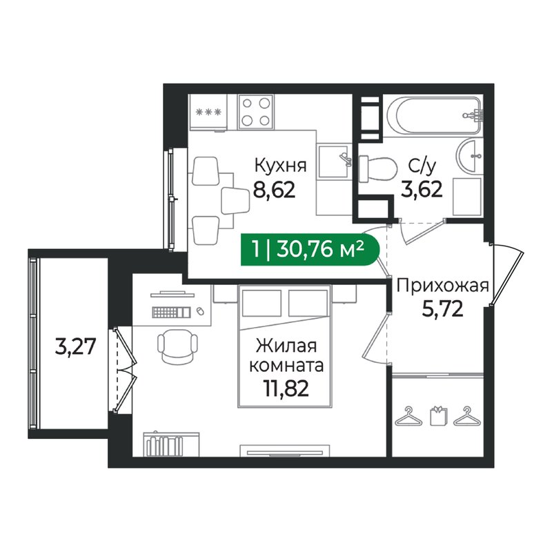1 ккв 30,8 м²