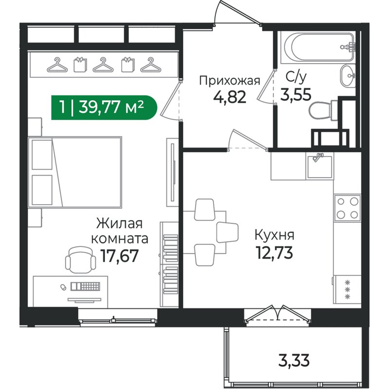 1 ккв 39,8 м²