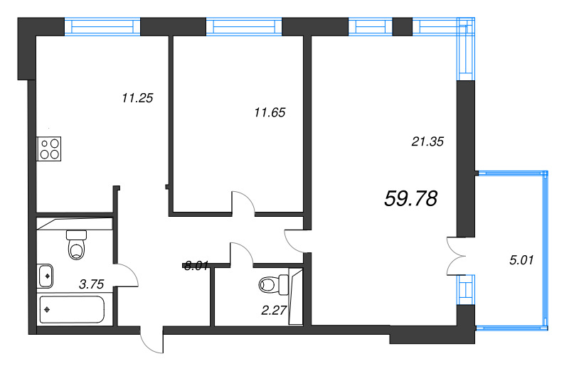 2 ккв 59,8 м²