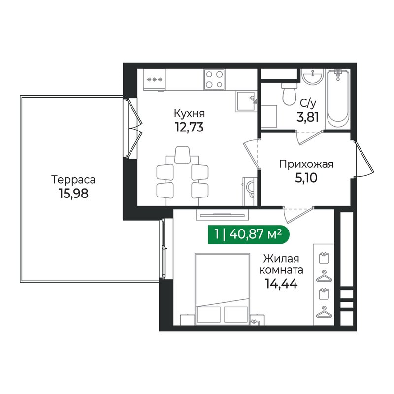1 ккв 40,9 м²