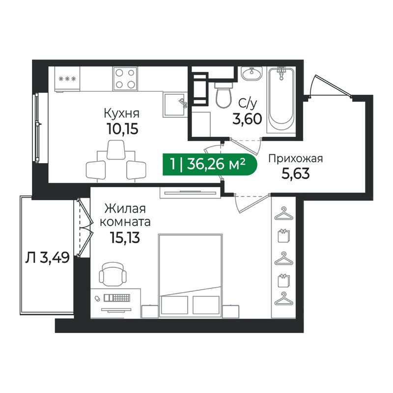 1 ккв 36,3 м²
