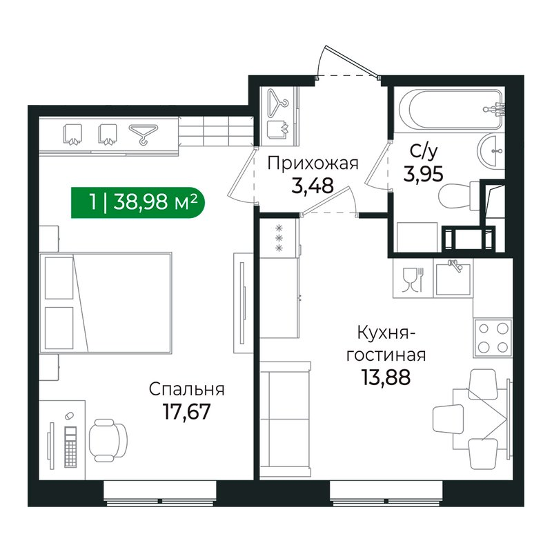 1 ккв 38,6 м²