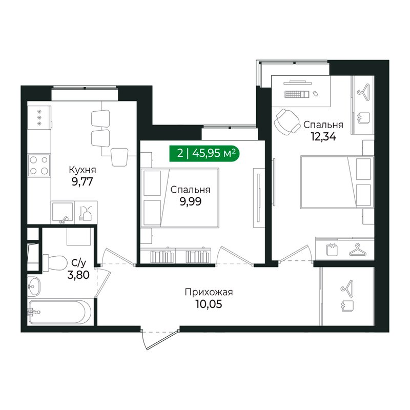 2 ккв 46,3 м²