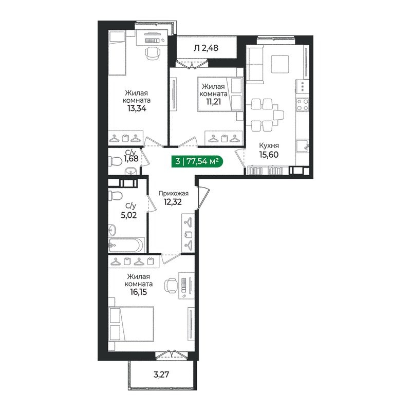 4 ккв (Евро) 77,5 м²