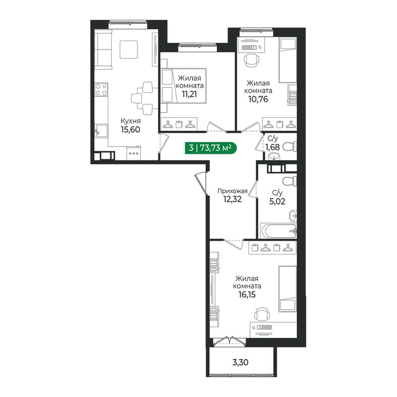 4 ккв (Евро) 75,1 м²