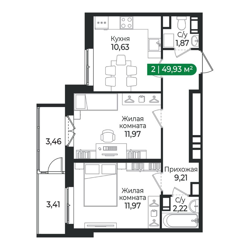 2 ккв 49,9 м²