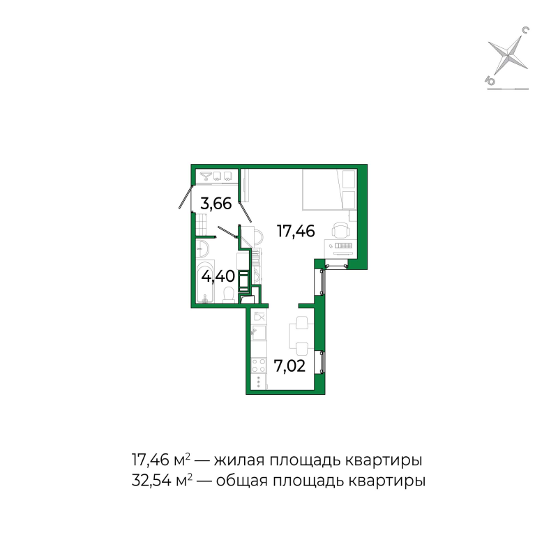 Студия 32,4 м²