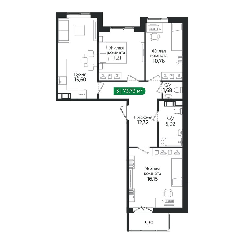 4 ккв (Евро) 75,1 м²