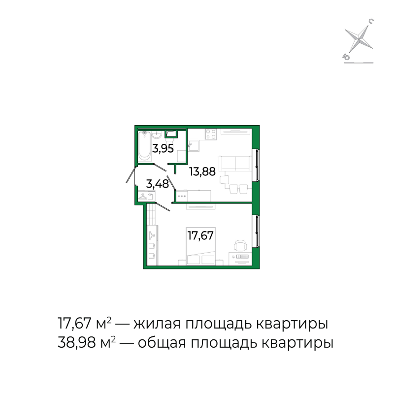 1 ккв 38,7 м²