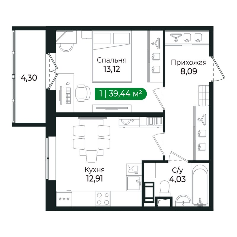 1 ккв 38,1 м²