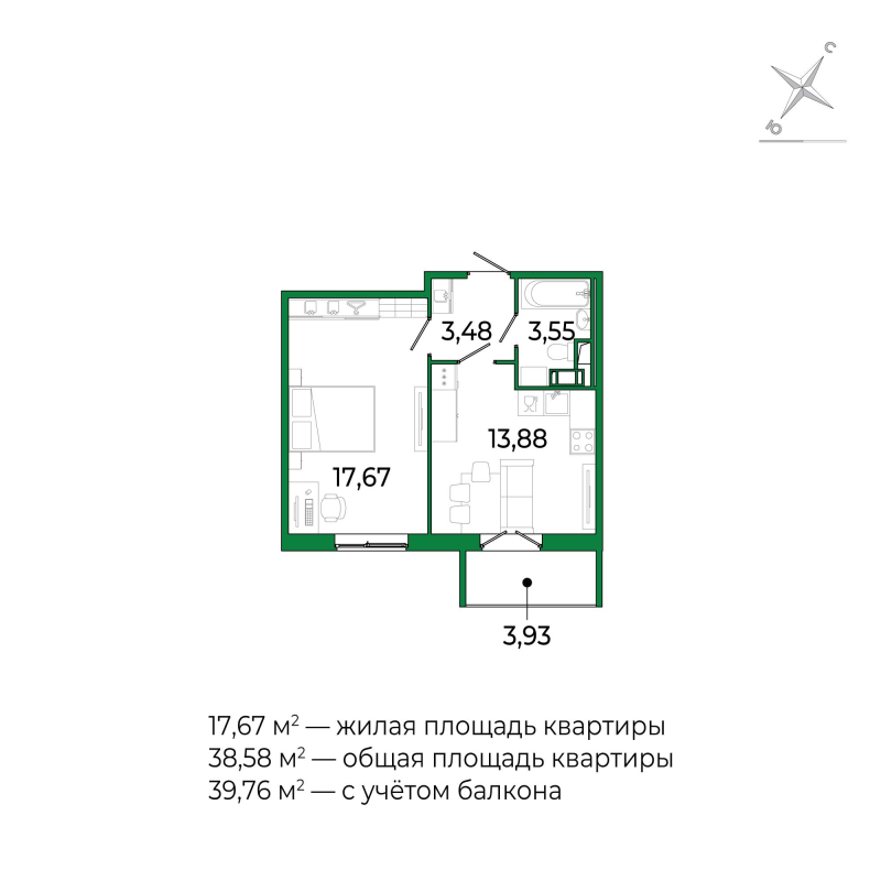 1 ккв 38,1 м²