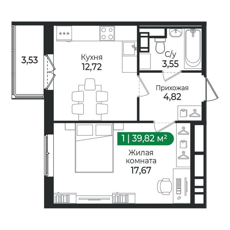 1 ккв 43,4 м²