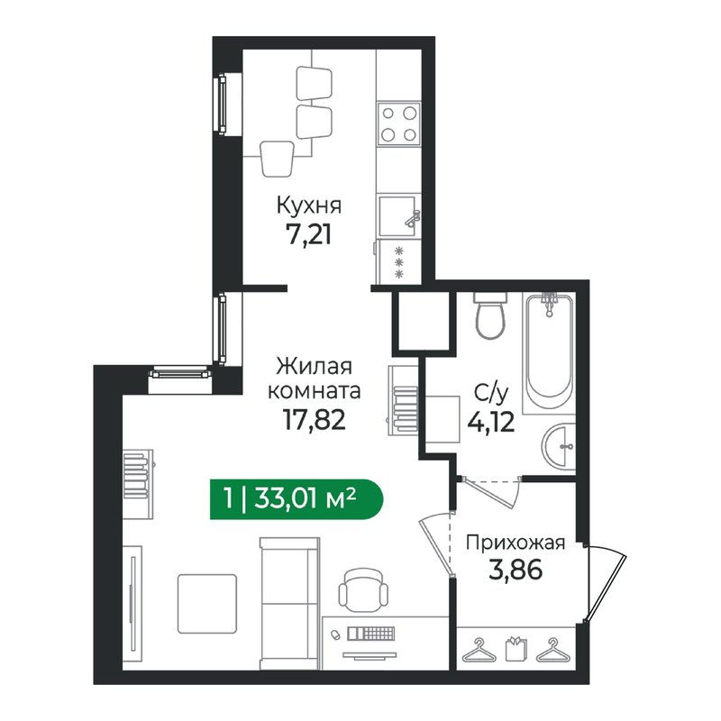 1 ккв 33 м²