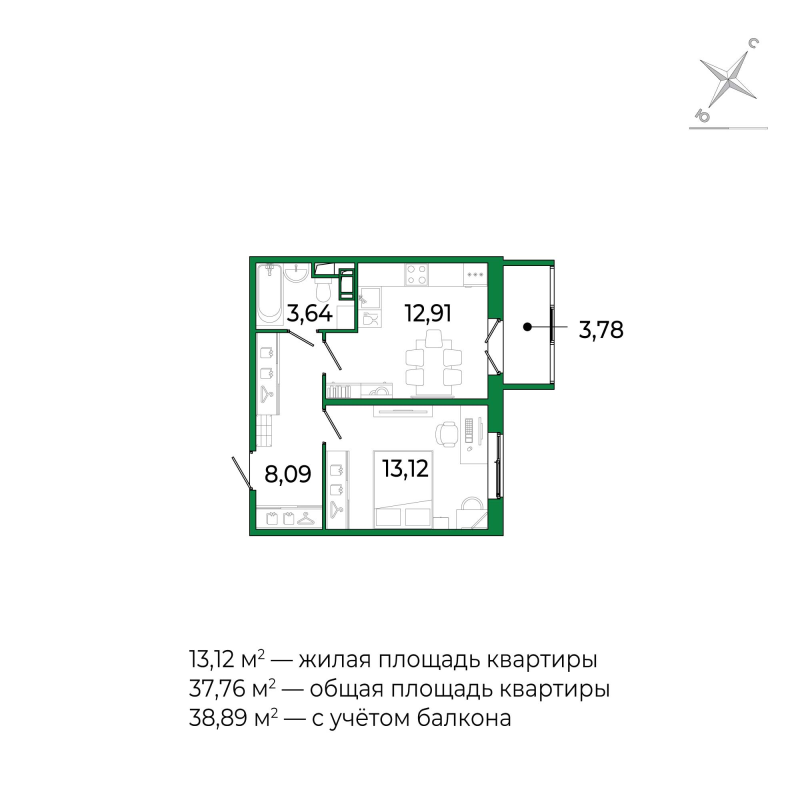 1 ккв 37,3 м²