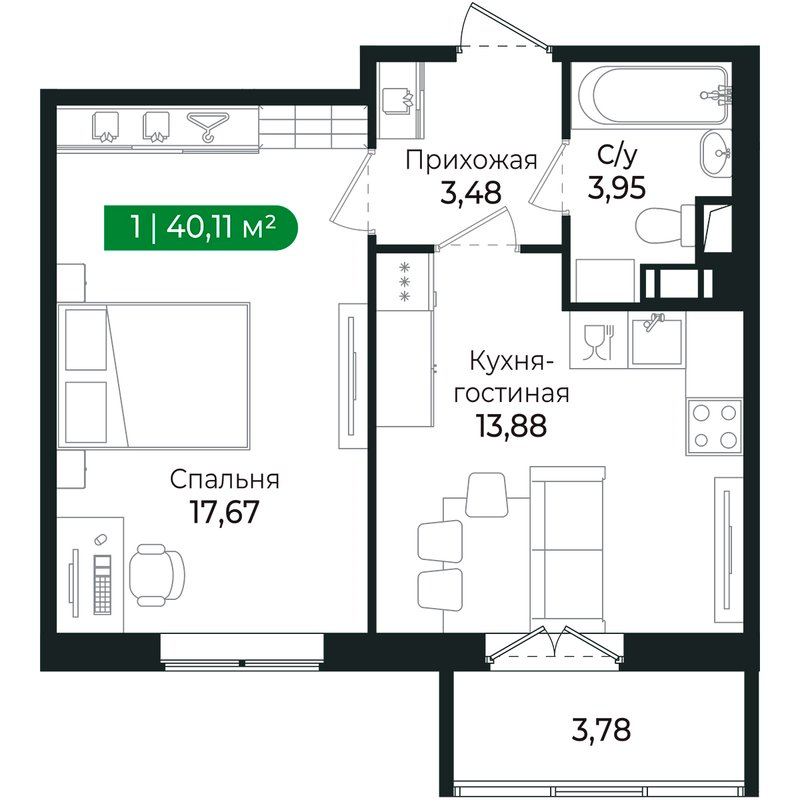 1 ккв 38,6 м²